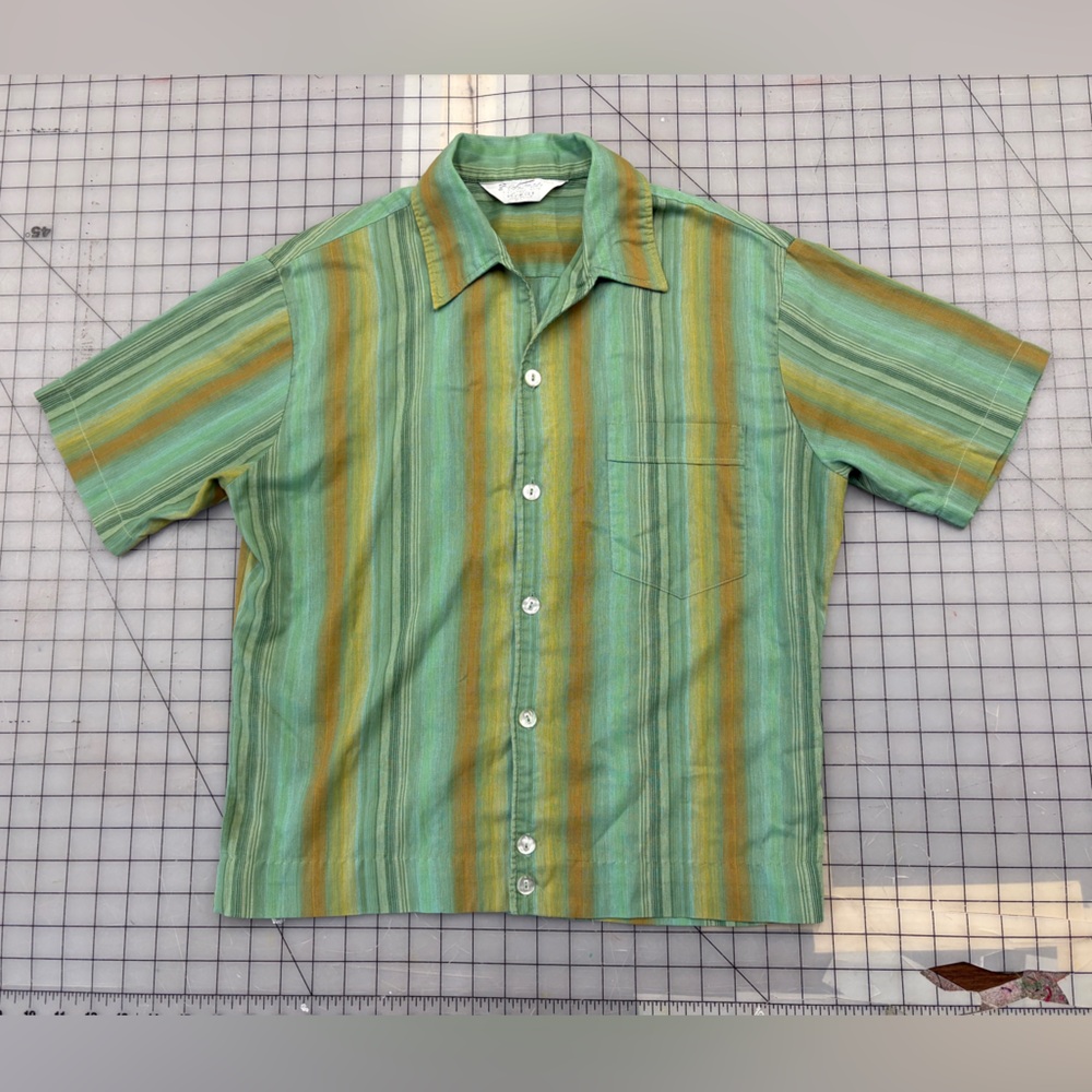 1950s Men's Green Striped Vacation Shirt